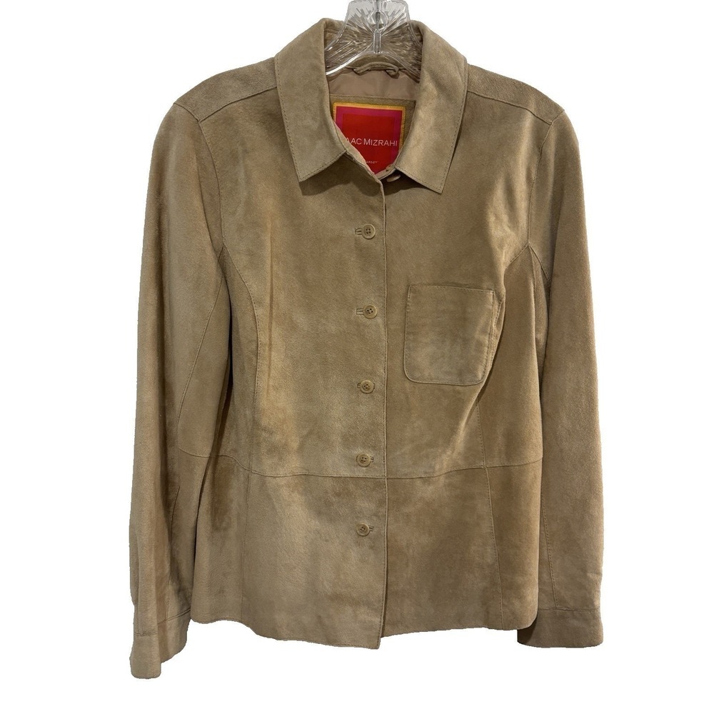 Isaac Mizrahi Suede Jacket Women M Tan Genuine Leather Tailored Western Boho